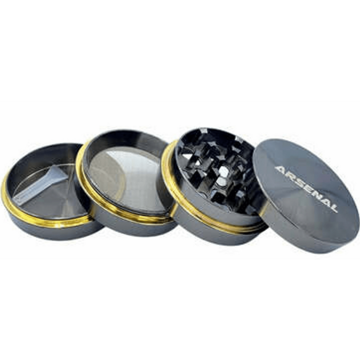 Arsenal 52mm 4-Piece Grinder Black and Gold Winkler Vape SuperStore and Bong Shop Manitoba Canada