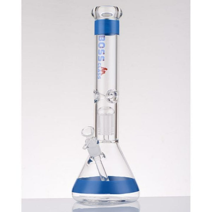 Boss Glass 7mm Color Block Logo Beaker W/Showerhead perc-16" Blue Winkler Vape SuperStore and Bong Shop Manitoba Canada