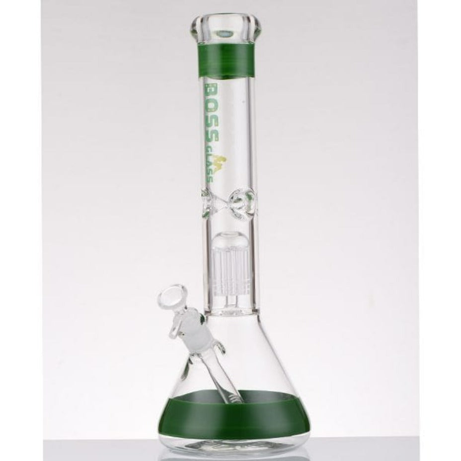 Boss Glass 7mm Color Block Logo Beaker W/Showerhead perc-16" Green Winkler Vape SuperStore and Bong Shop Manitoba Canada