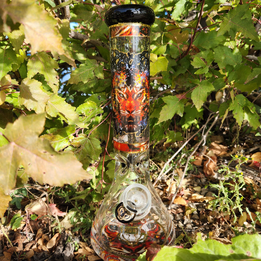 Cheech Glass 13" Tiger Decal Beaker w/12mm Base Winkler Vape SuperStore and Bong Shop Manitoba Canada