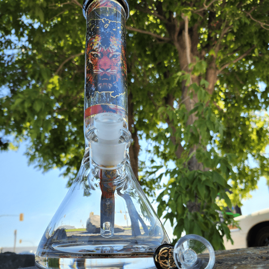 Cheech Glass 13" Tiger Decal Beaker w/12mm Base Winkler Vape SuperStore and Bong Shop Manitoba Canada