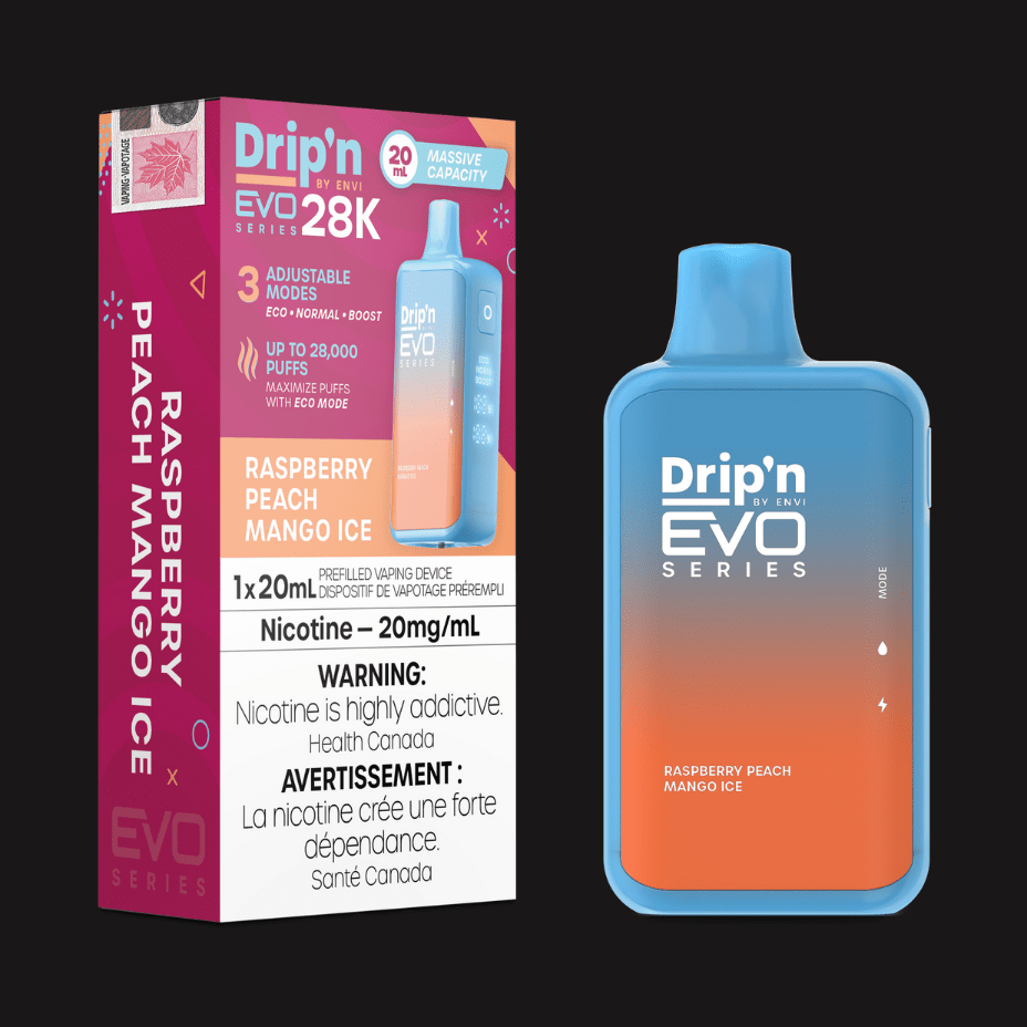 Drip'n by Envi EVO 28k Disposable Vape-Raspberry Peach Mango Ice 28000 Puffs Winkler Vape SuperStore and Bong Shop Manitoba Canada