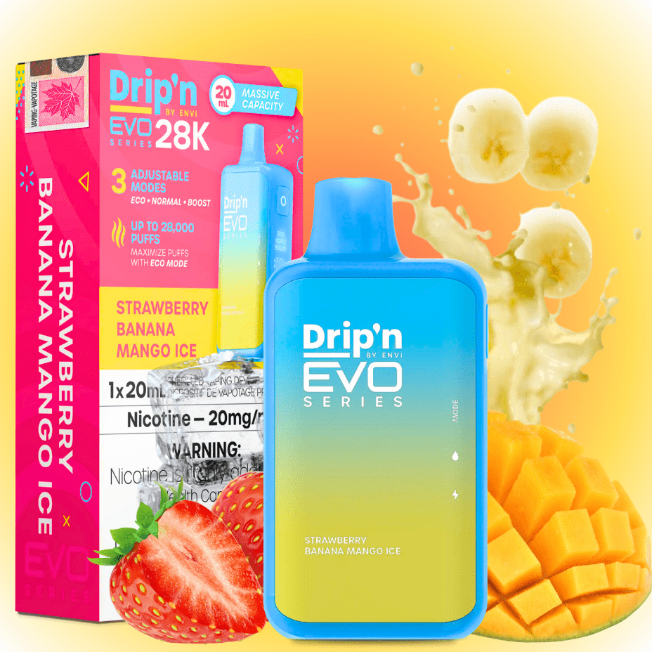 Drip'n by Envi EVO 28k Disposable Vape-Strawberry Banana Mango 28000 Puffs / 20mg Winkler Vape SuperStore and Bong Shop Manitoba Canada