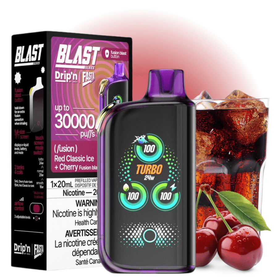 Envi Drip'n x Fasta Blast 30K Disposable Vape-Red Classic Ice + Cherry Fusion Winkler Vape SuperStore and Bong Shop Manitoba Canada