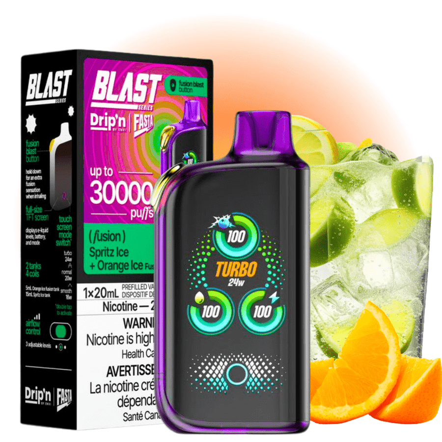 Envi Drip'n x Fasta Blast 30K Disposable Vape-Spritz Ice + Orange Ice Fusion Winkler Vape SuperStore and Bong Shop Manitoba Canada