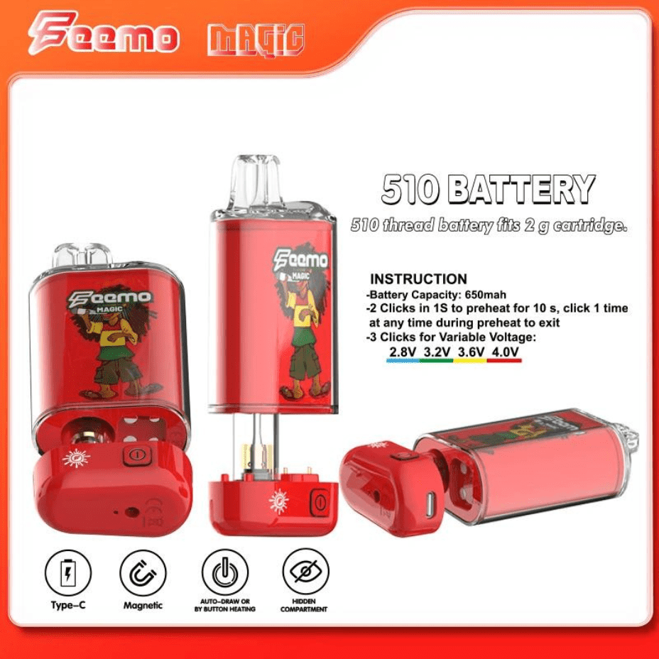 Feemo Magic 510 Thread Battery 650mAh / Red Winkler Vape SuperStore and Bong Shop Manitoba Canada