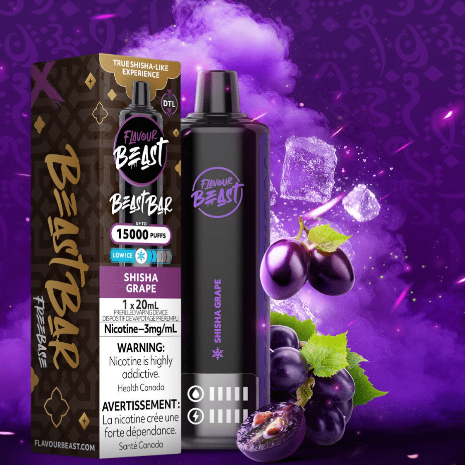 Flavour Beast Beast Bar 15k Disposable Vape-Shisha Grape 3mg / 15000 Puffs Winkler Vape SuperStore and Bong Shop Manitoba Canada