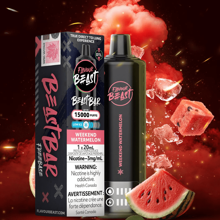 Flavour Beast Beast Bar 15k Disposable Vape-Weekend Watermelon 3mg / 15000 Puffs Winkler Vape SuperStore and Bong Shop Manitoba Canada