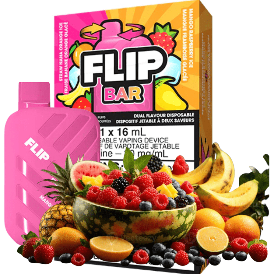 FLIP BAR 9000 Disposable Vape-Straw Nana Orange Ice & Mango Raspberry Ice 9000 Puffs / 20mg Winkler Vape SuperStore and Bong Shop Manitoba Canada