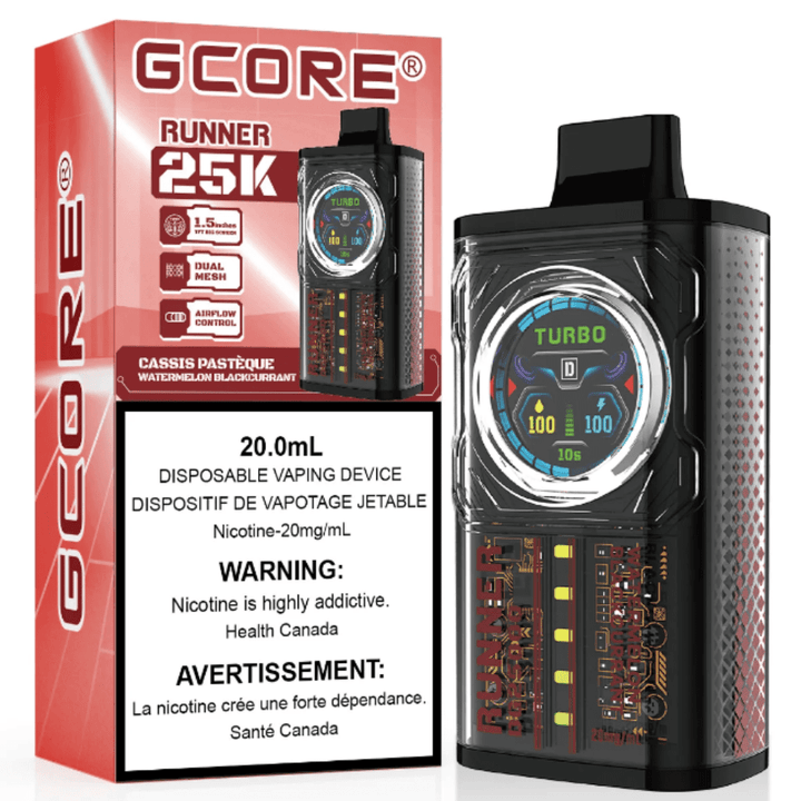 GCORE Runner 25K Disposable Vape - Watermelon Blackcurrant Ice 20mg / 25000 Puffs Winkler Vape SuperStore and Bong Shop Manitoba Canada