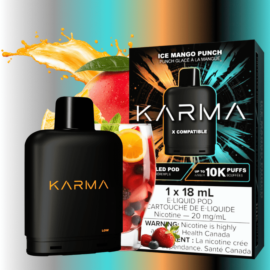 Karma 10k Puff Pod-Ice Mango Punch 18ml / 20mg Winkler Vape SuperStore and Bong Shop Manitoba Canada