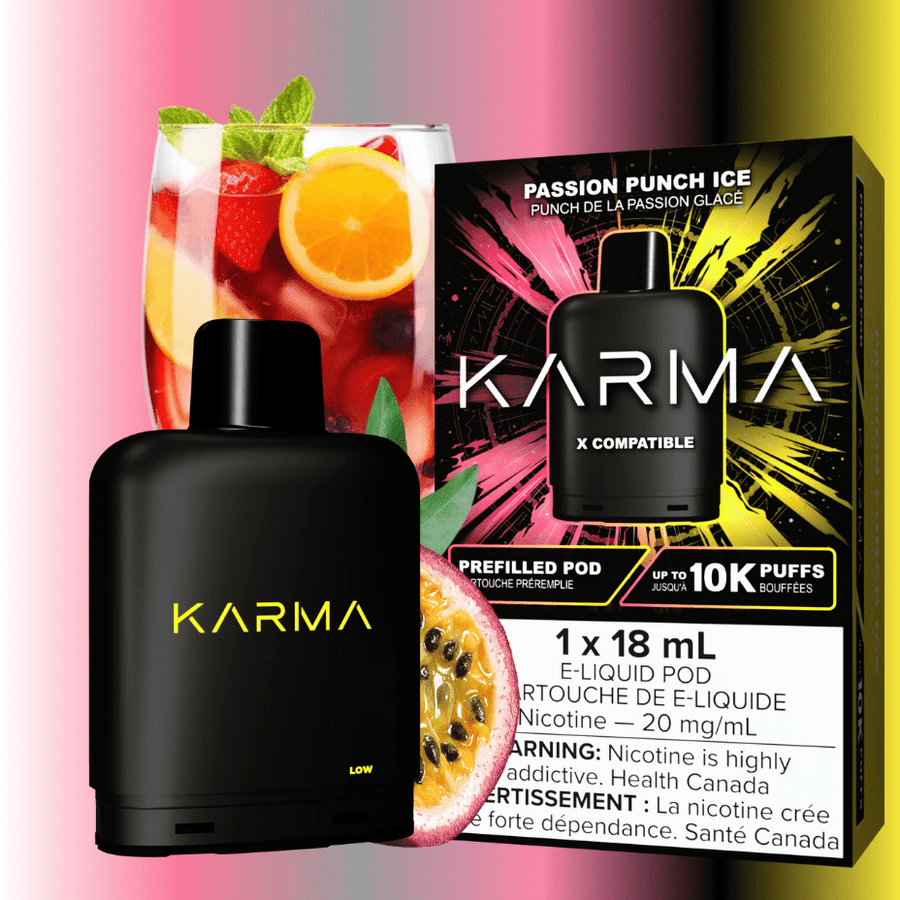 Karma 10k Puff Pod-Passion Punch Ice 18ml / 20mg Winkler Vape SuperStore and Bong Shop Manitoba Canada