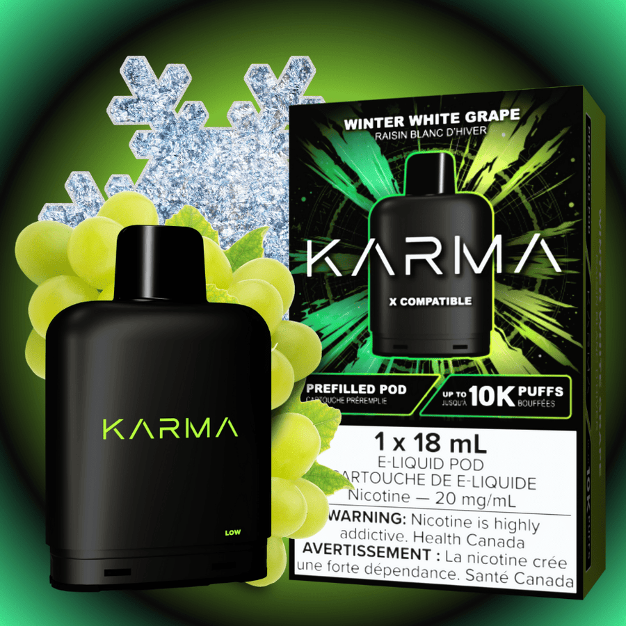 Karma 10k Puff Pod-Winter White Grape 18ml / 20mg Winkler Vape SuperStore and Bong Shop Manitoba Canada