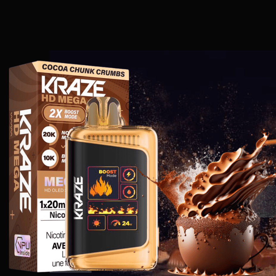 Kraze HD Mega 20k Disposable Vape - Cocoa Chunk Crumbs 20000 Puffs / 20mg Winkler Vape SuperStore and Bong Shop Manitoba Canada