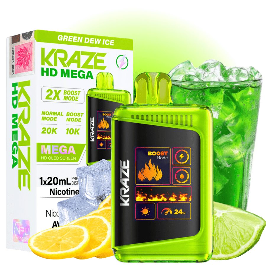 Kraze HD Mega 20k Disposable Vape - Green Dew 20000 Puffs / 20mg Winkler Vape SuperStore and Bong Shop Manitoba Canada