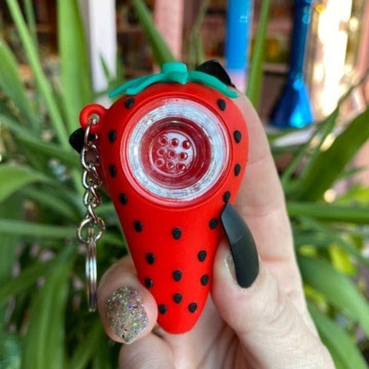 LIT Silicone 2.75" Strawberry Hand Pipe & Keychain Winkler Vape SuperStore and Bong Shop Manitoba Canada