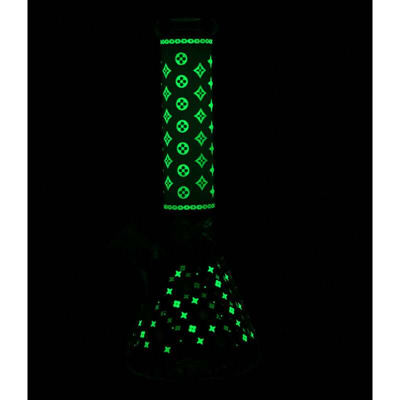 LV Pattern 7mm Beaker Bong-Glow In The Dark-14" 14” Winkler Vape SuperStore and Bong Shop Manitoba Canada