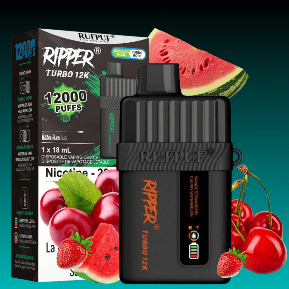 Ripper Turbo 12K Disposable Vape-Savage Strawberry Cherry Watermelon 12000 Puffs / 20mg Winkler Vape SuperStore and Bong Shop Manitoba Canada