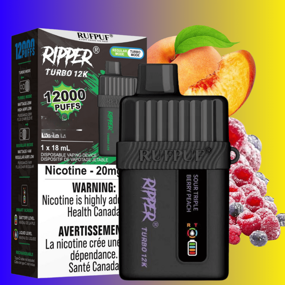 Ripper Turbo 12K Disposable Vape-Sour Triple Berry Peach 12000 Puffs / 20mg Winkler Vape SuperStore and Bong Shop Manitoba Canada