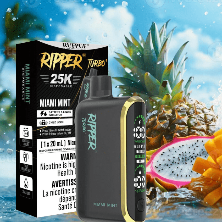 Rufpuf Ripper T3 Disposable Vape-Miami Mint 25000 Puffs / 20mg Winkler Vape SuperStore and Bong Shop Manitoba Canada