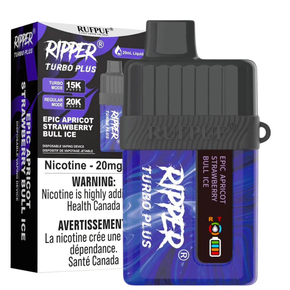 RufPuf Ripper Turbo Plus 20K Disposable Vape - Epic Apricot Strawberry Bull Ice 20000 Puffs / 20mg Winkler Vape SuperStore and Bong Shop Manitoba Canada