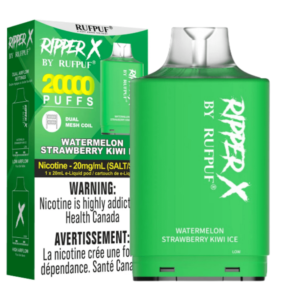 RufPuf Ripper X 20K - Watermelon Strawberry Kiwi Ice 20mg / 20000 Puffs Winkler Vape SuperStore and Bong Shop Manitoba Canada