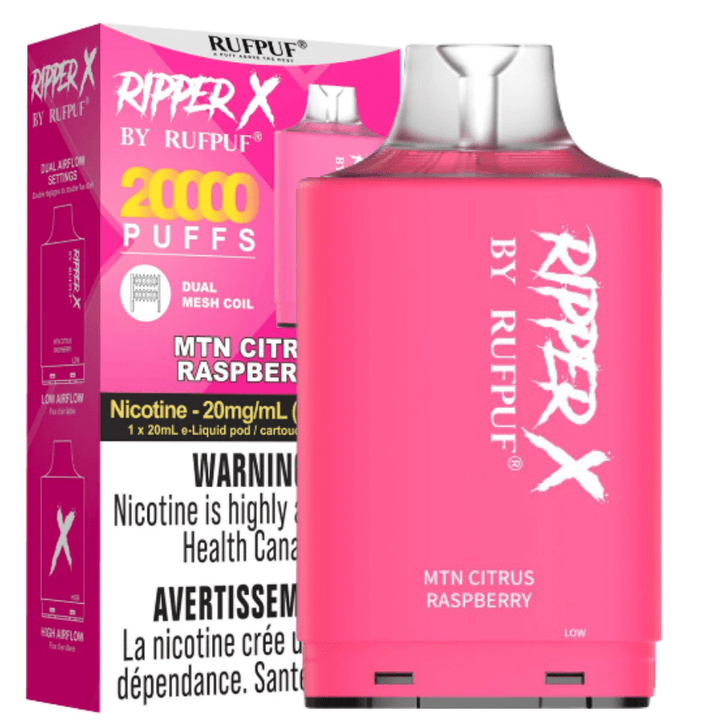 RufPuf Ripper X 35K - MTN Citrus Raspberry 35000 Puffs / 20mg Winkler Vape SuperStore and Bong Shop Manitoba Canada