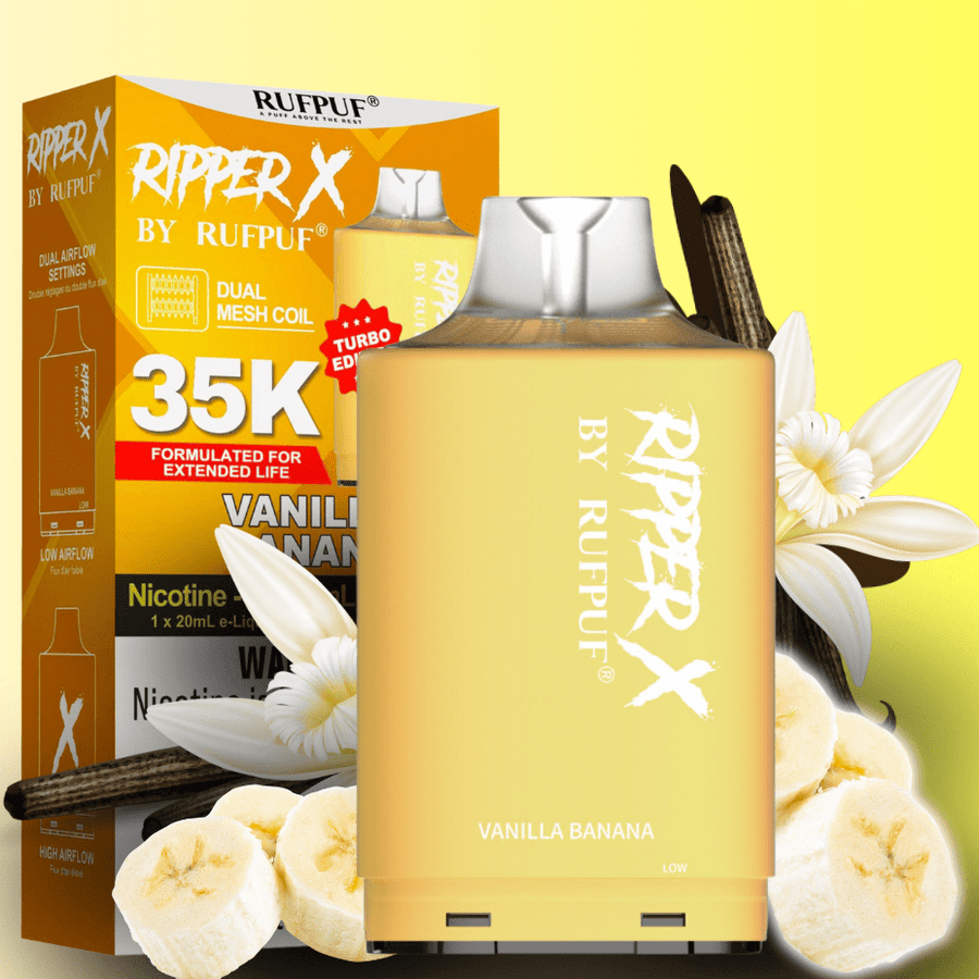 RufPuf Ripper X 35K - Vanilla Banana 20mg / 35000 Puffs Winkler Vape SuperStore and Bong Shop Manitoba Canada