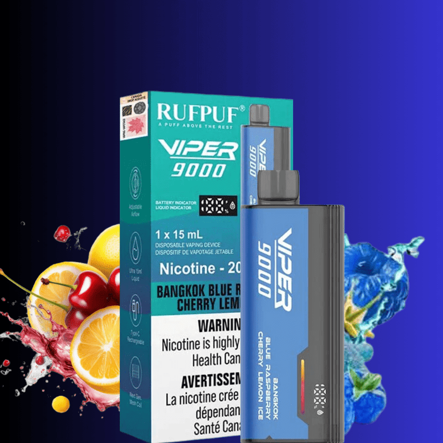 Rufpuf Viper 9000 Disposable Vape-Bangkok Blue Razz Cherry Lemon Winkler Vape SuperStore and Bong Shop Manitoba Canada