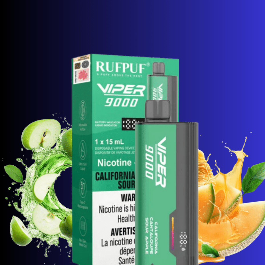 Rufpuf Viper 9000 Disposable Vape-California Cantaloupe Sour Apple Winkler Vape SuperStore and Bong Shop Manitoba Canada