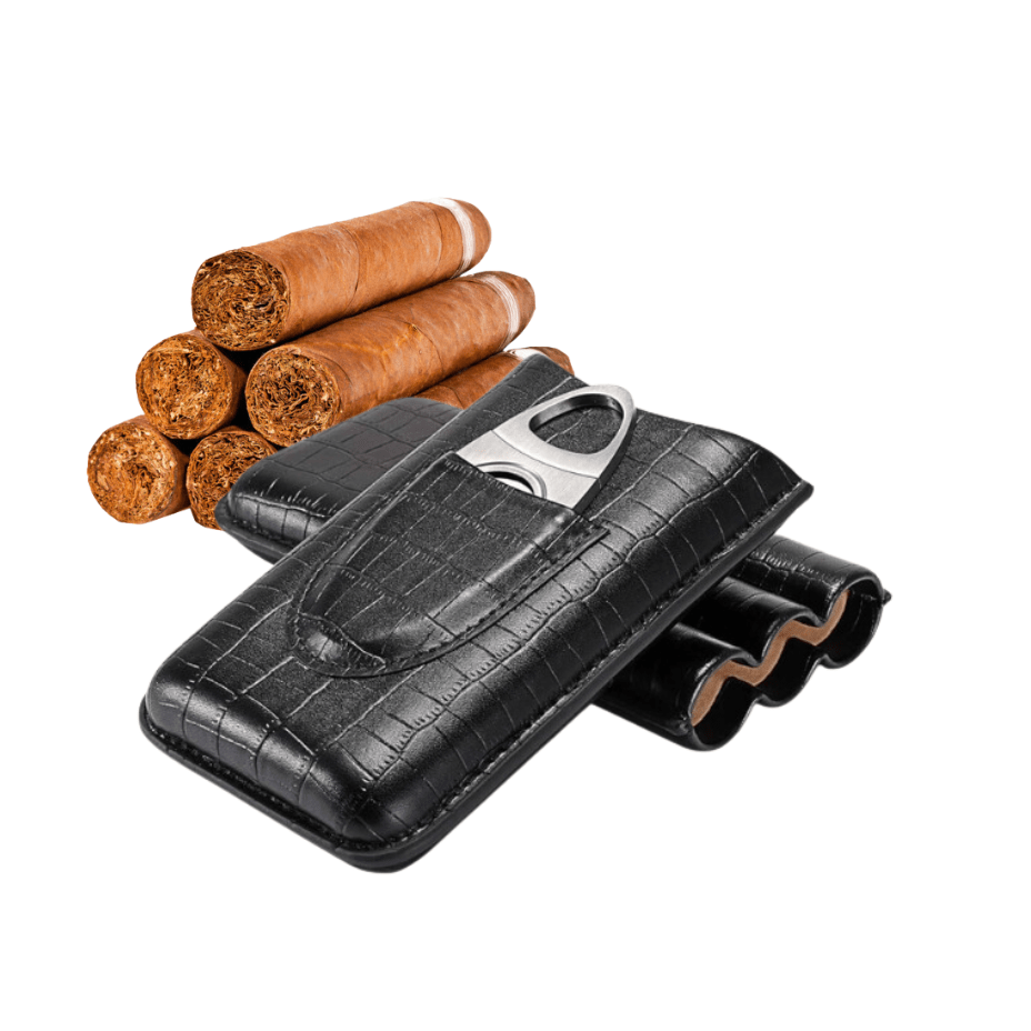 Sikarlan 3 Finger Croc Cigar Case w/Cigar Cutter Black Leather Winkler Vape SuperStore and Bong Shop Manitoba Canada