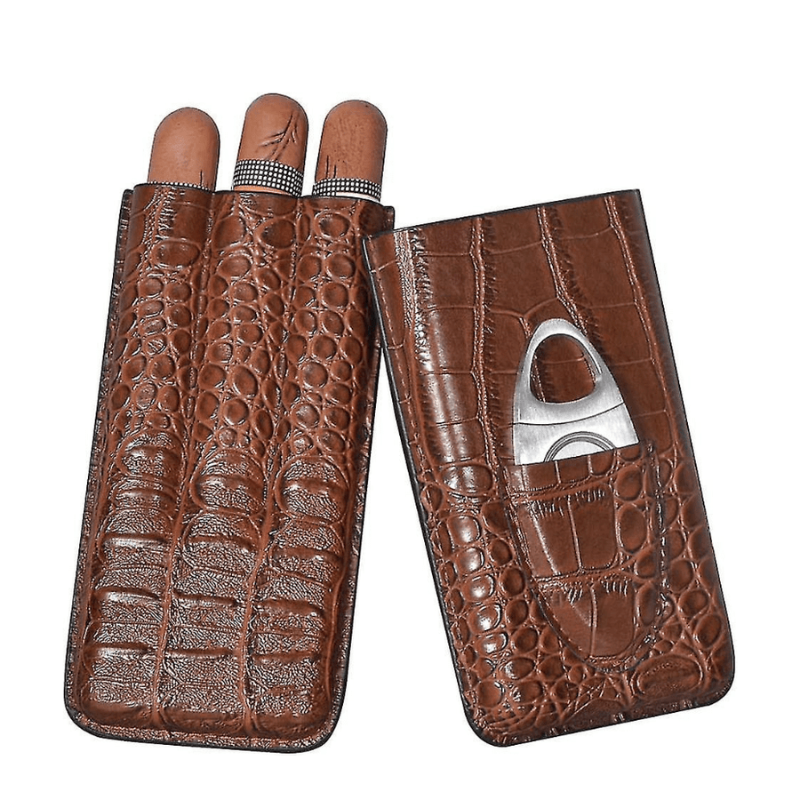 Sikarlan 3 Finger Croc Cigar Case w/Cigar Cutter Brown Leather Winkler Vape SuperStore and Bong Shop Manitoba Canada