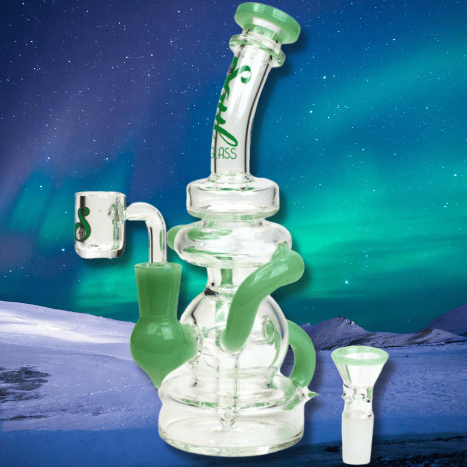 Soul Glass 2-in-1 Bent Neck Recycler 8" Green Winkler Vape SuperStore and Bong Shop Manitoba Canada