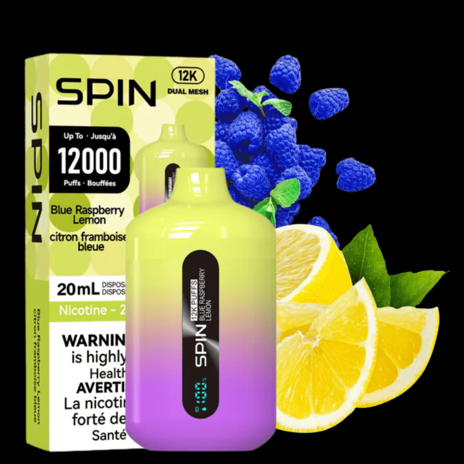 Spin 12,000 Disposable Vape-Blue Raspberry Lemon 20ml / 20mg Winkler Vape SuperStore and Bong Shop Manitoba Canada