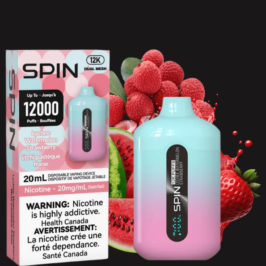 Spin 12,000 Disposable Vape-Lychee Watermelon Strawberry 20mg Winkler Vape SuperStore and Bong Shop Manitoba Canada