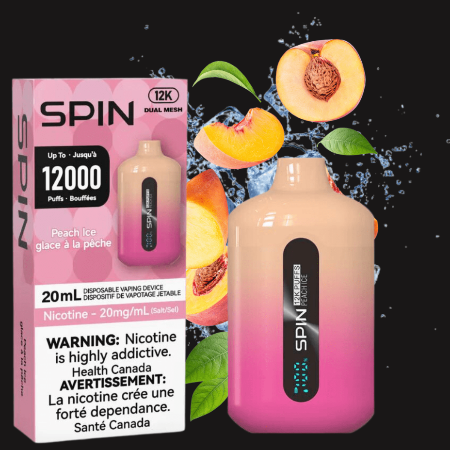 Spin 12,000 Disposable Vape-Peach Ice 20mg Winkler Vape SuperStore and Bong Shop Manitoba Canada