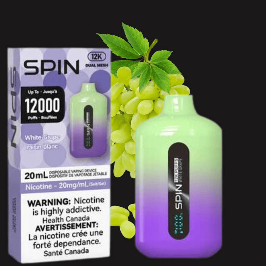 Spin 12,000 Disposable Vape-White Grape 20mg Winkler Vape SuperStore and Bong Shop Manitoba Canada