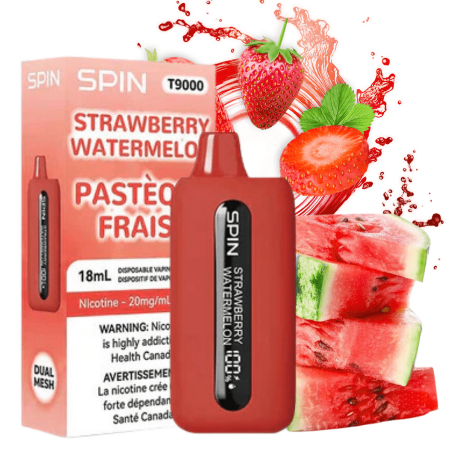 Spin T9000 Disposable Vape-Strawberry Watermelon 20mg / 9000 Puffs Winkler Vape SuperStore and Bong Shop Manitoba Canada