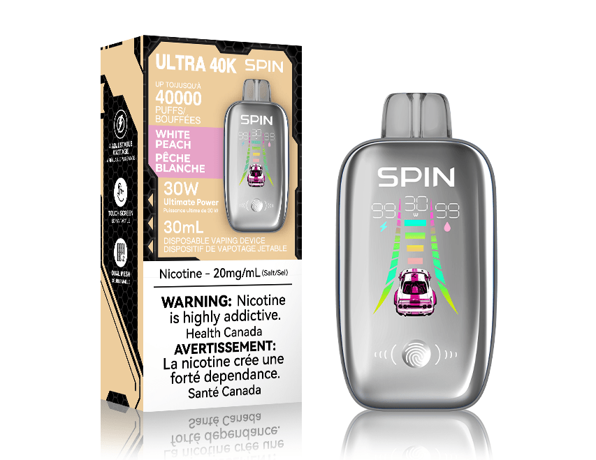 Spin Ultra 40k Disposable Vape - White Peach 40000 puffs / 20mg Winkler Vape SuperStore and Bong Shop Manitoba Canada