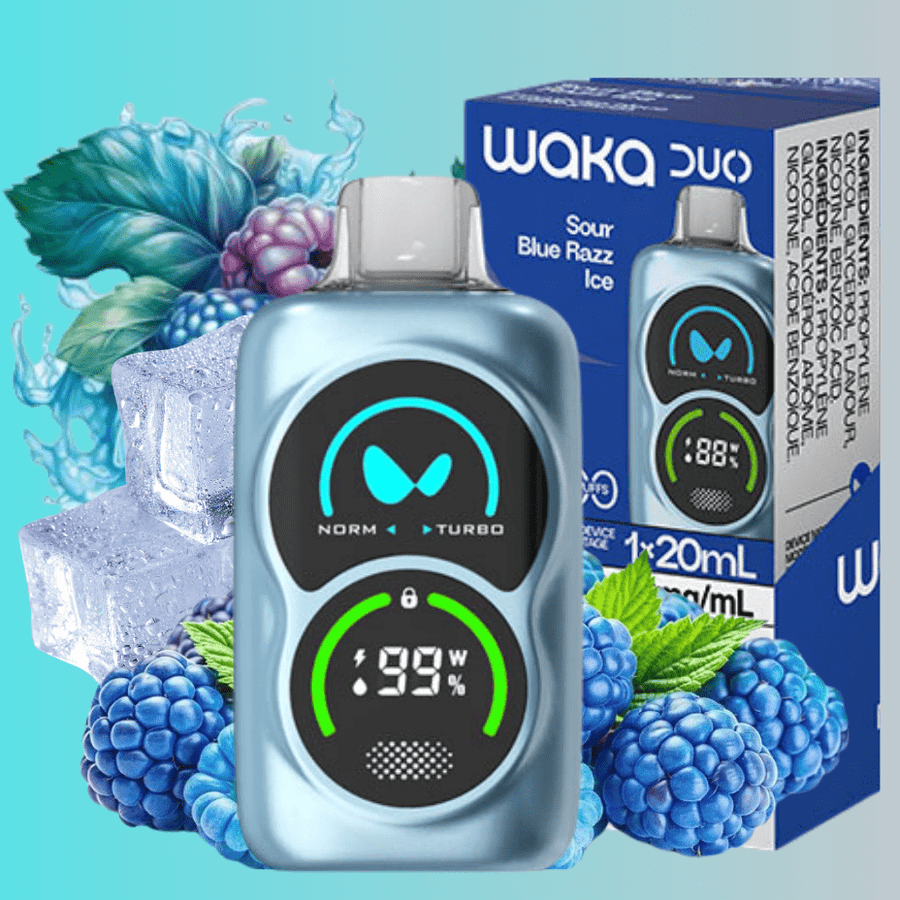 WAKA Duo 28000 Disposable Vape - Sour Blue Razz Ice 28000 Puffs / 20mg Winkler Vape SuperStore and Bong Shop Manitoba Canada